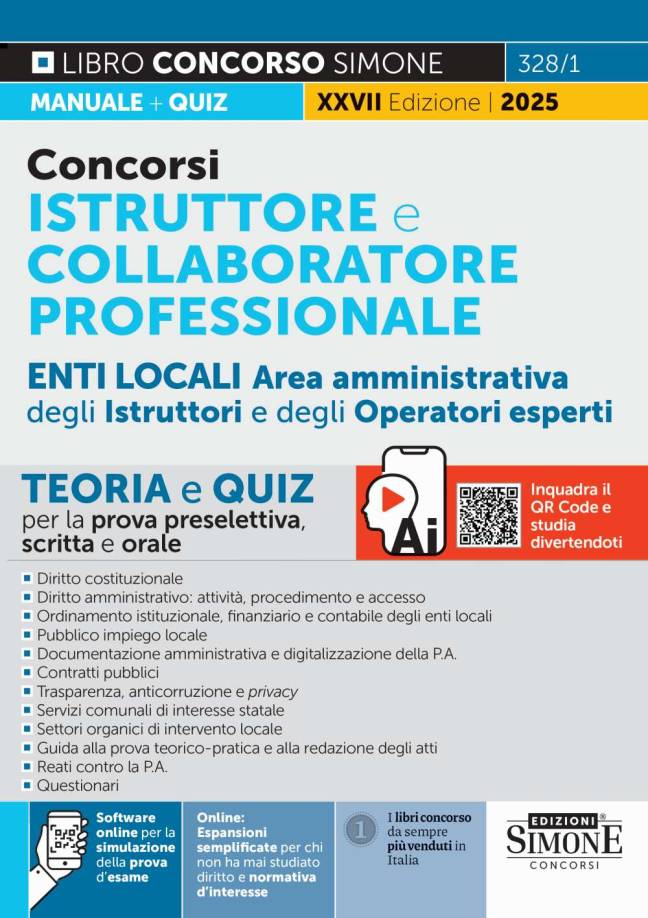 Concorsi Istruttore e Collaboratore Professionale Enti Locali Area Amministrativa degli istruttori e degli Operatori esperti – Teoria e Quiz 2025