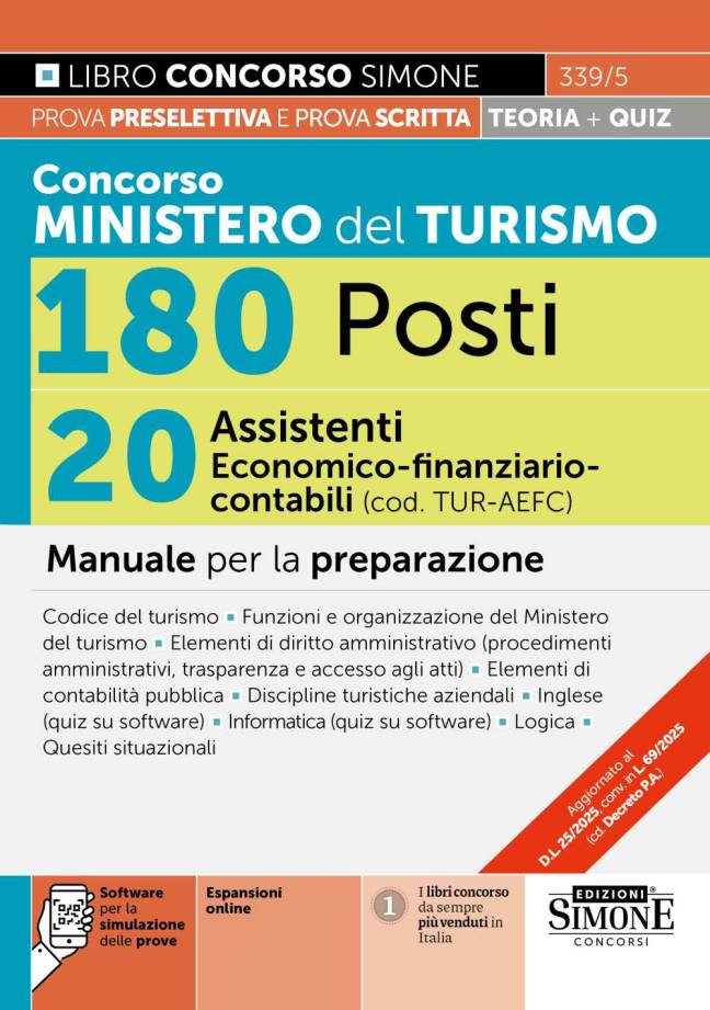 Concorso Ministero del Turismo 180 Posti – 20 Assistenti Economico-finanziario-contabile (cod. TUR-AE FC) – Manuale per la preparazione