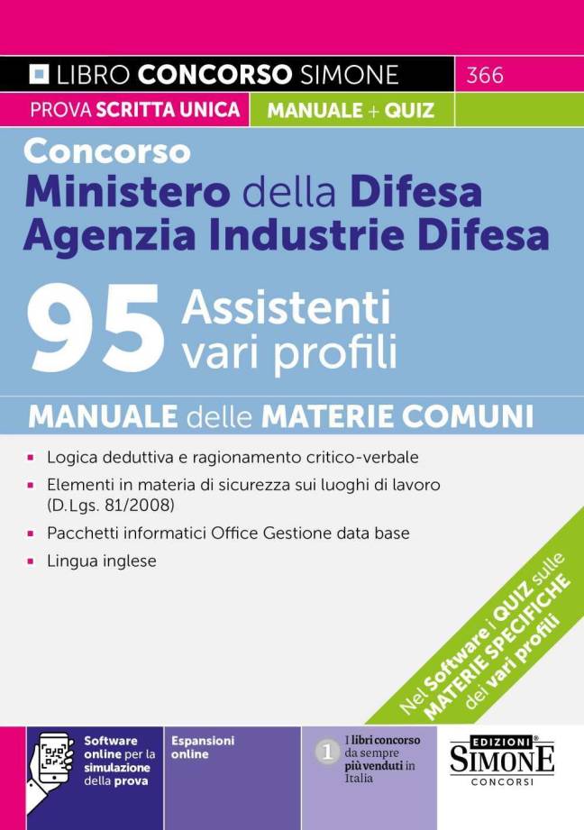 Concorso Ministero della Difesa – Agenzia Industrie Difesa 95 Assistenti vari profili – Manuale