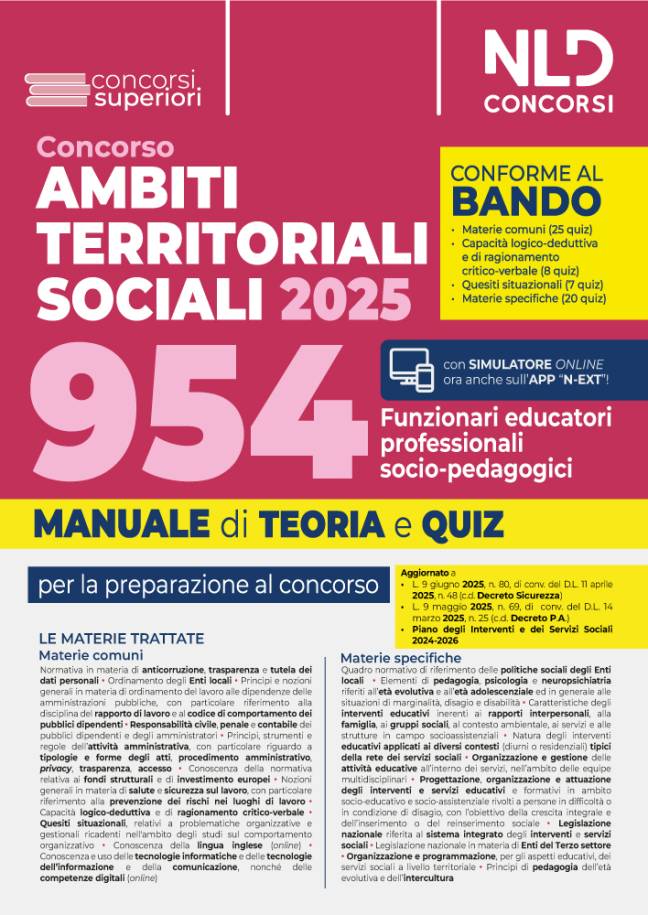 Concorso ATS (Ambiti Territoriali Sociali) per 954 Funzionari Educatori Professionali Socio Pedagogici. Manuale con Teoria e Quiz Conforme al bando