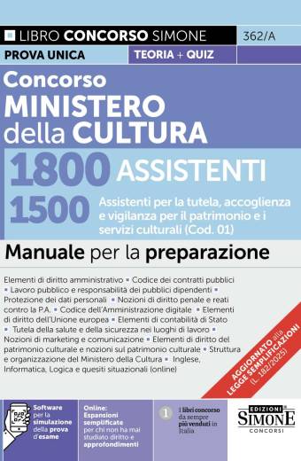 Concorso Ministero della Cultura 1800 Assistenti – 1500 Assistenti per la tutela, accoglienza e vigilanza per il patrimonio e i servizi culturali (Cod. 01) – Manuale